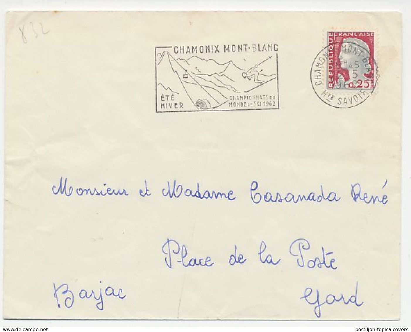 Cover / Postmark France 1962 Skiing - World Championships Chamonix Mont Blanc - Hiver