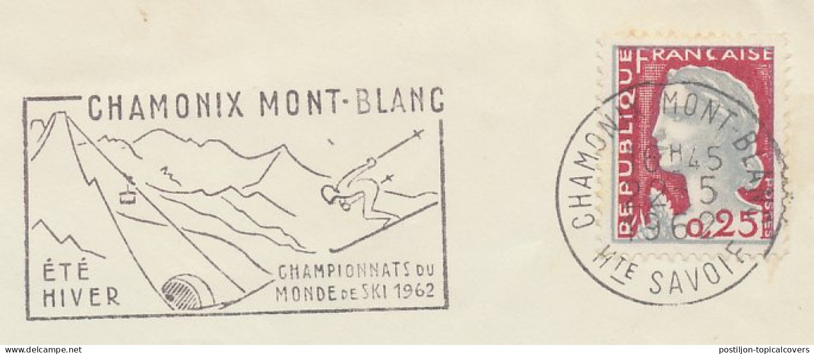 Cover / Postmark France 1962 Skiing - World Championships Chamonix Mont Blanc - Winter (Varia)