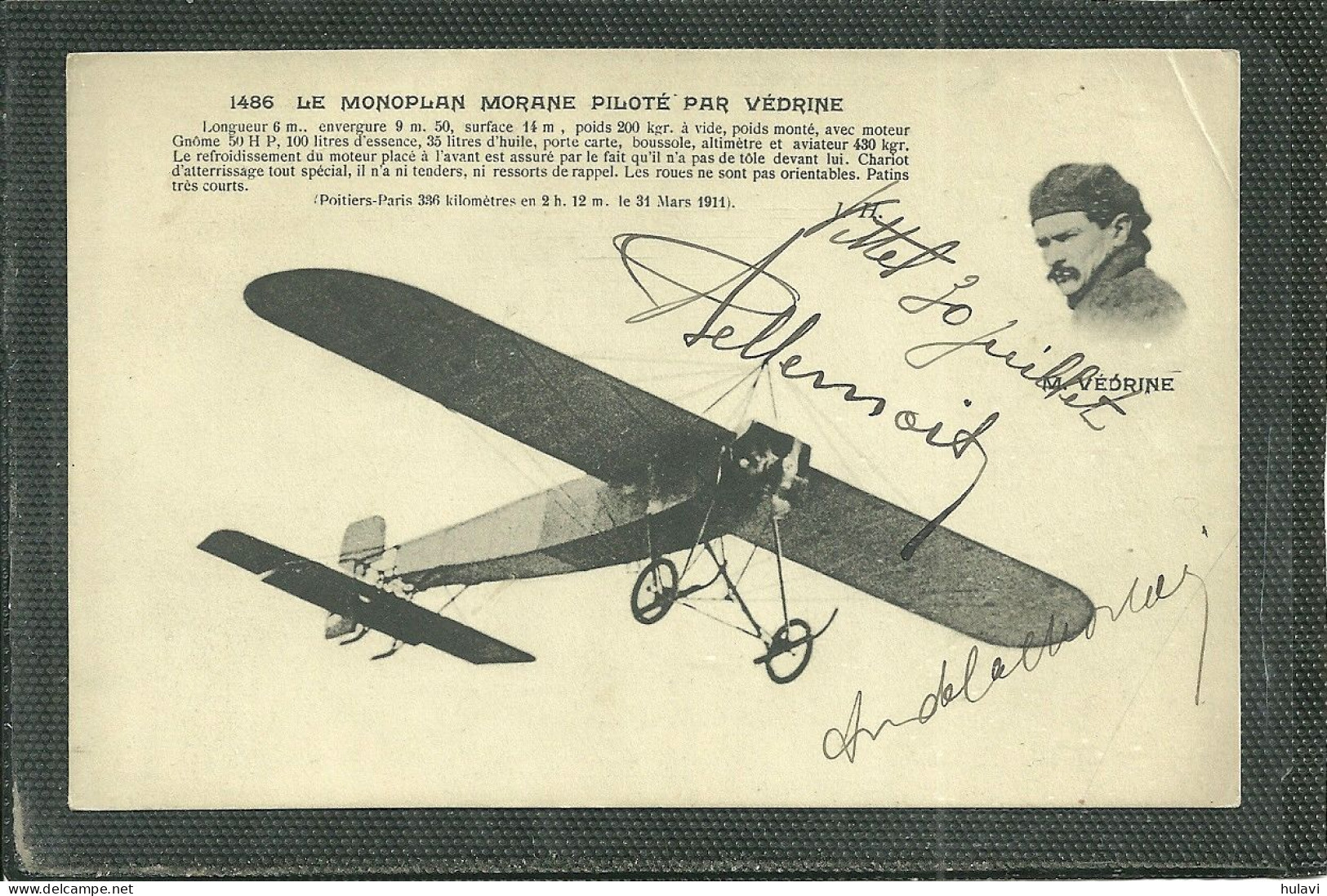 LE MONOPLAN MORANE PILOTE PAR VEDRINE ..... (ref 1426) - ....-1914: Précurseurs