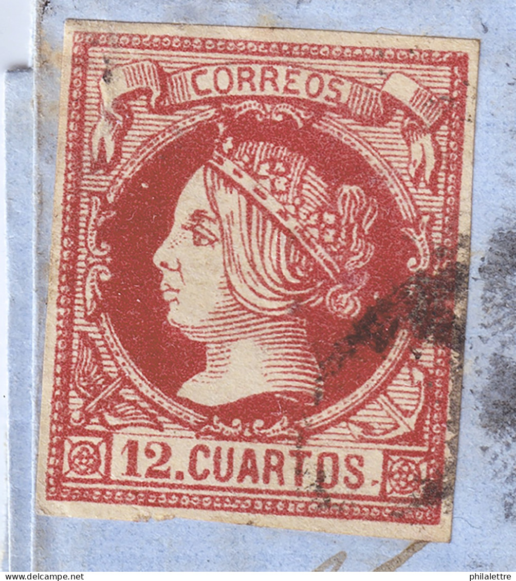 ESPAGNE / ESPAÑA - 1860 Ed.53F 12cu Rojo FALSO POSTAL Sobre Carta (1862) De Barcelona A Francia (c.255€) - Covers & Documents