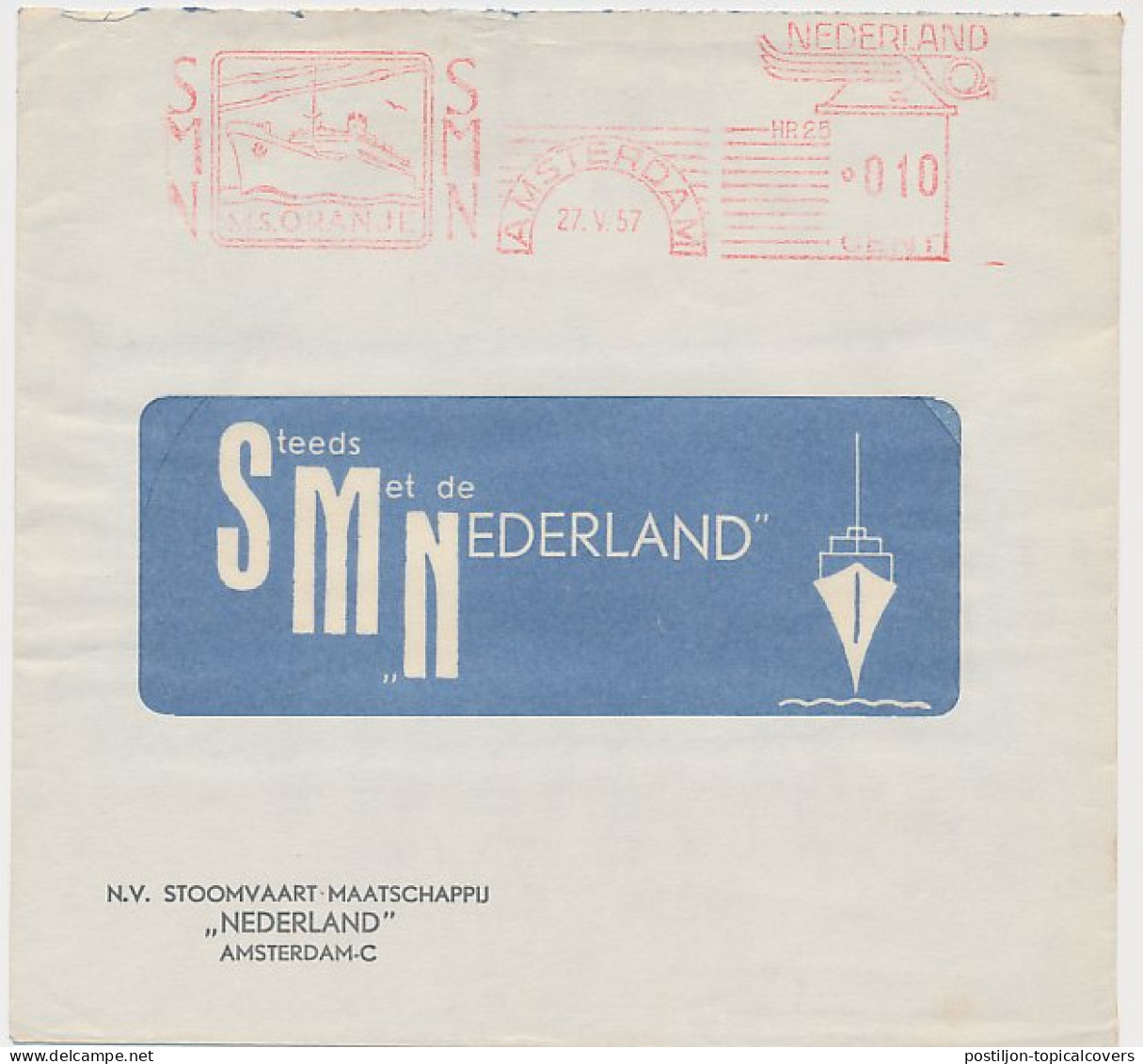 Meter Cover Netherlands 1957 SMN - Steamship Company Netherlands - M.S. Oranje - Boten