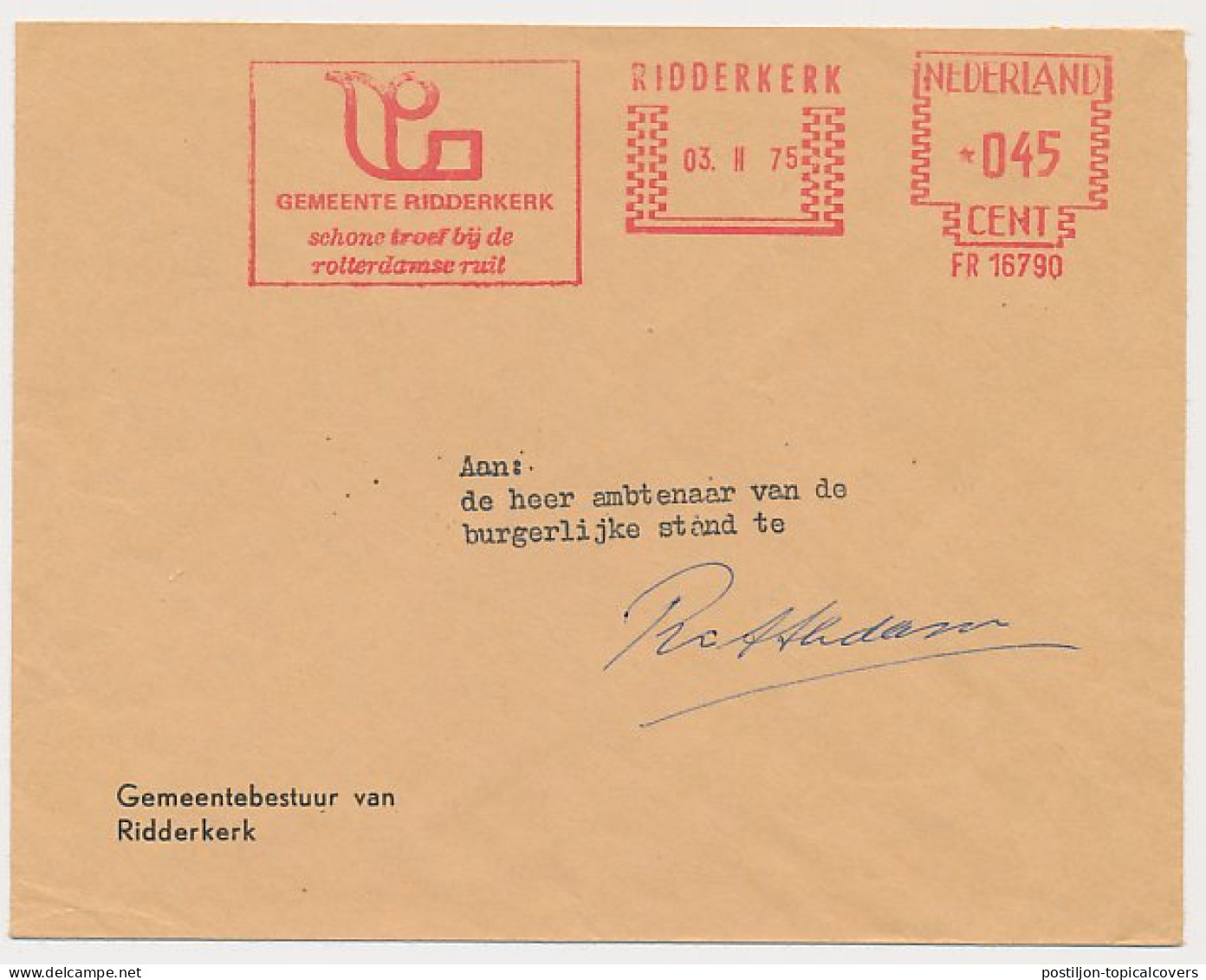 Meter Cover Netherlands 1975 Trump Card - Diamond - Ridderkerk - Ohne Zuordnung