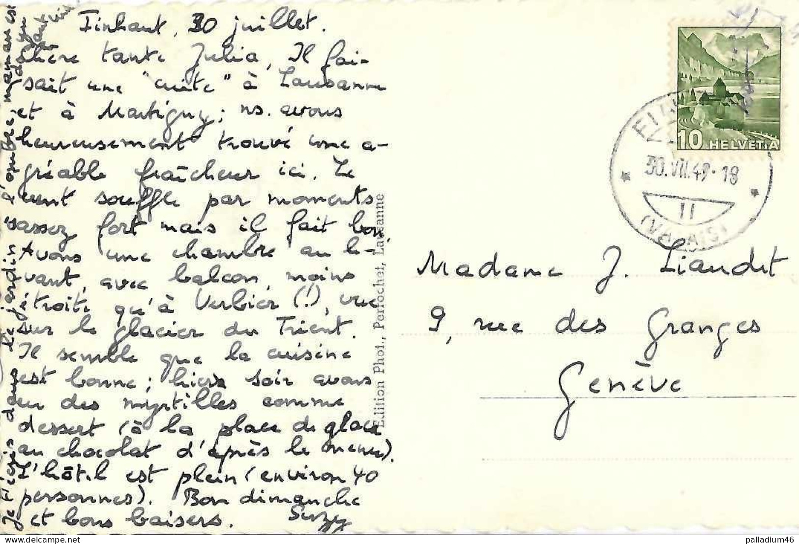 VS FINHAUT - Ligne Martigny - Châtelard - VALLEE DU TRIENT - Perrochet, Lausanne, No 1103 - 30.07.1949 - Finhaut