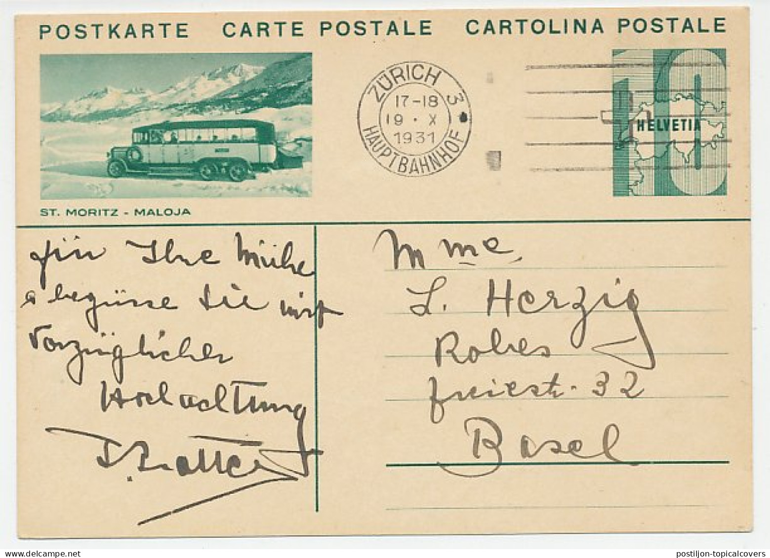 Postal Stationery Switzerland 1931 Bus - St. Moritz - Busses