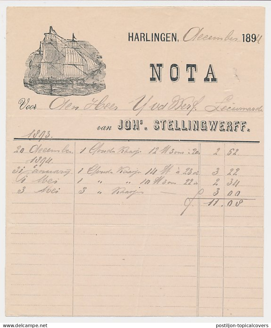 Nota Harlingen 1894 - Schip - Holanda