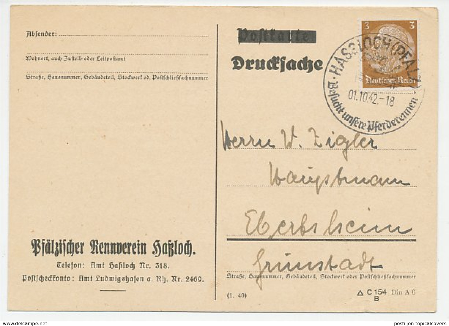Card / Postmark Germany 1942 Horse Racing - Paardensport