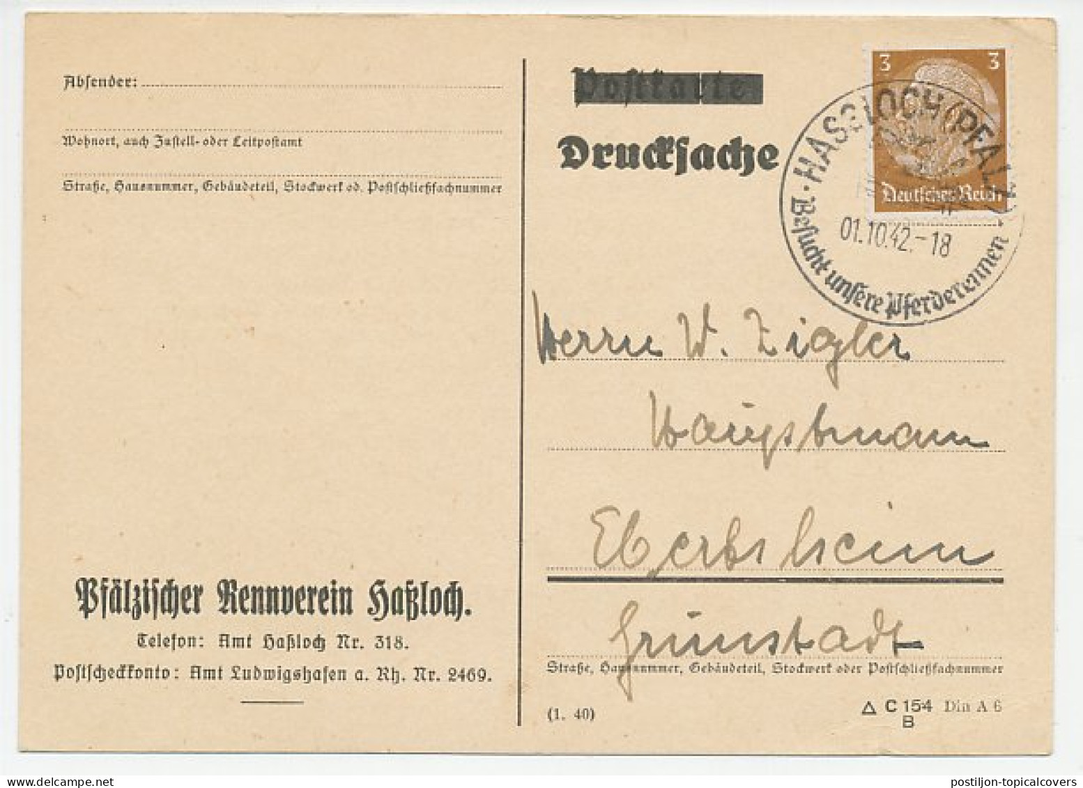 Card / Postmark Germany 1942 Horse Racing - Reitsport