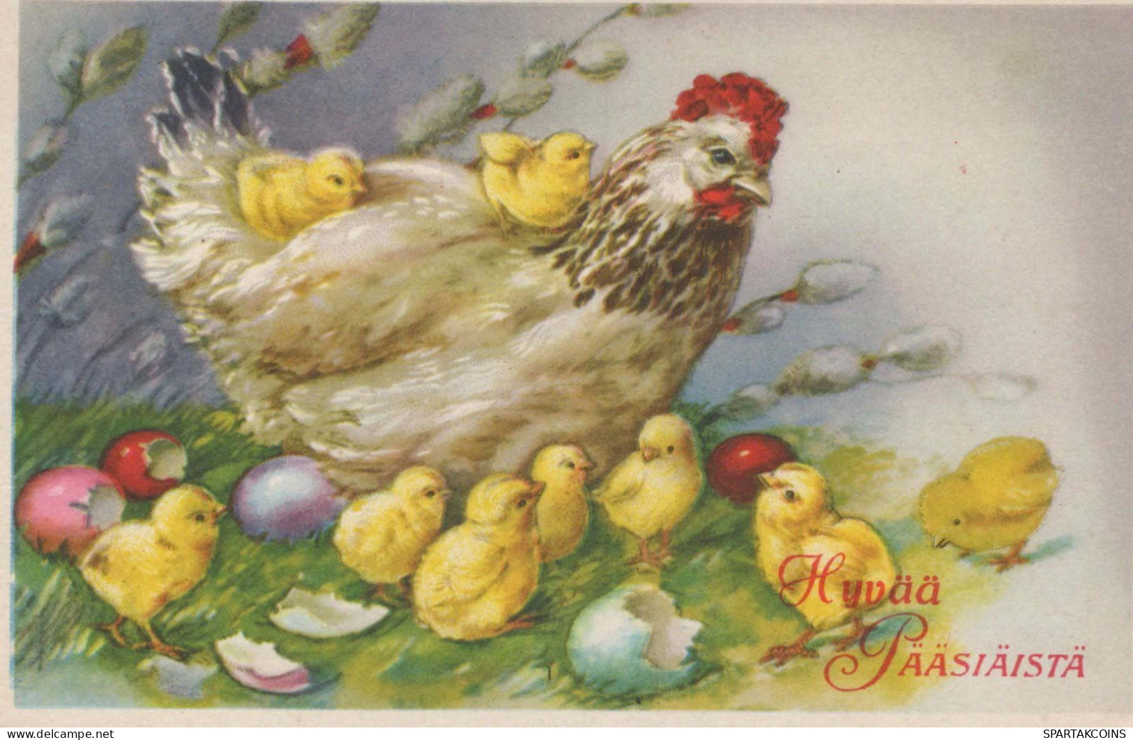 PASQUA POLLO UOVO Vintage Cartolina CPA #PKE381.IT - Ostern