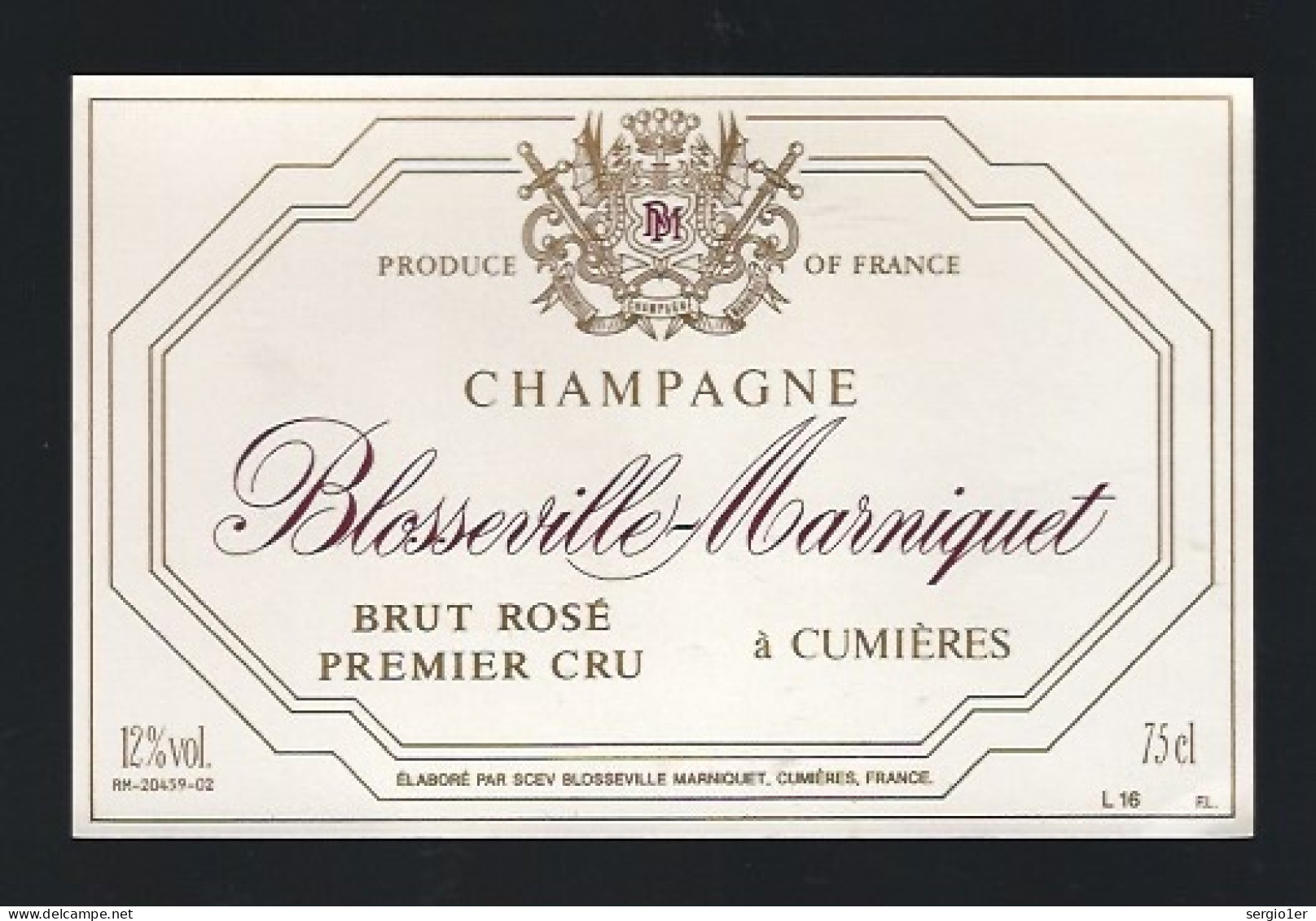 Etiquette Champagne  Brut Rosé1er Cru   Blosseville Marniquet   Cumieres  Marne 51 " Export" - Champan