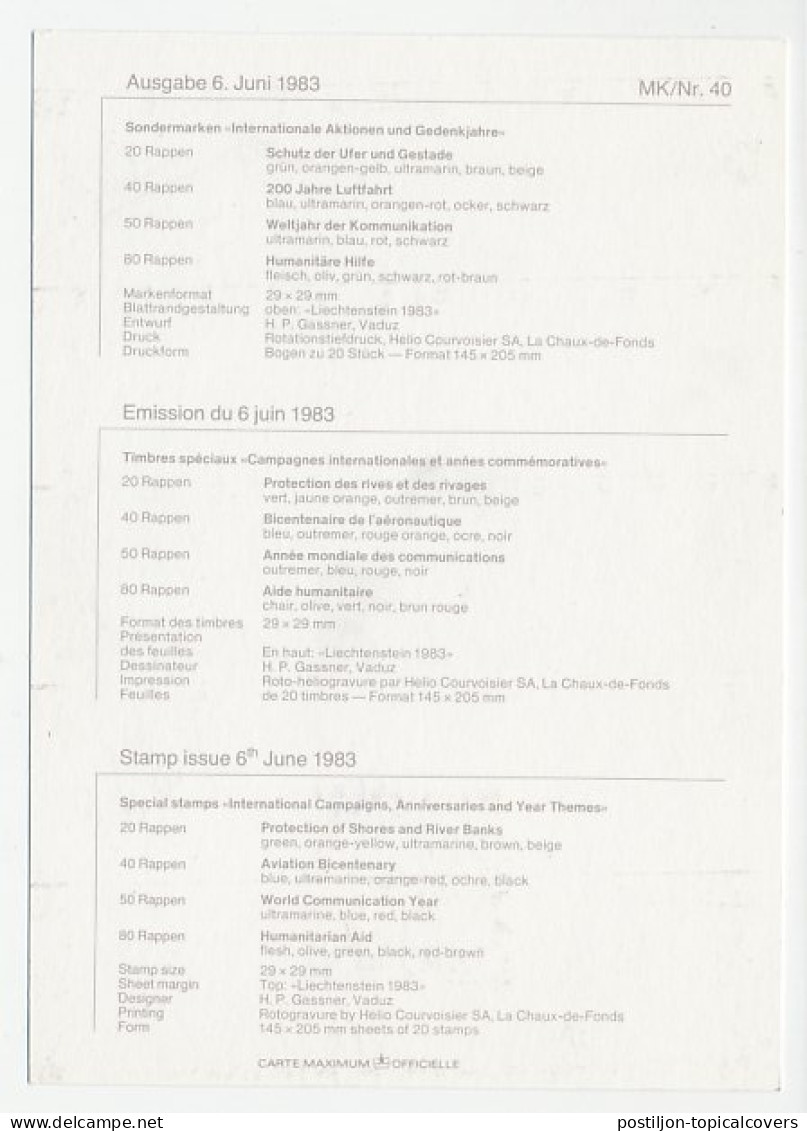Maximum Card Liechtenstein 1983 World Year Of Communication - Télécom