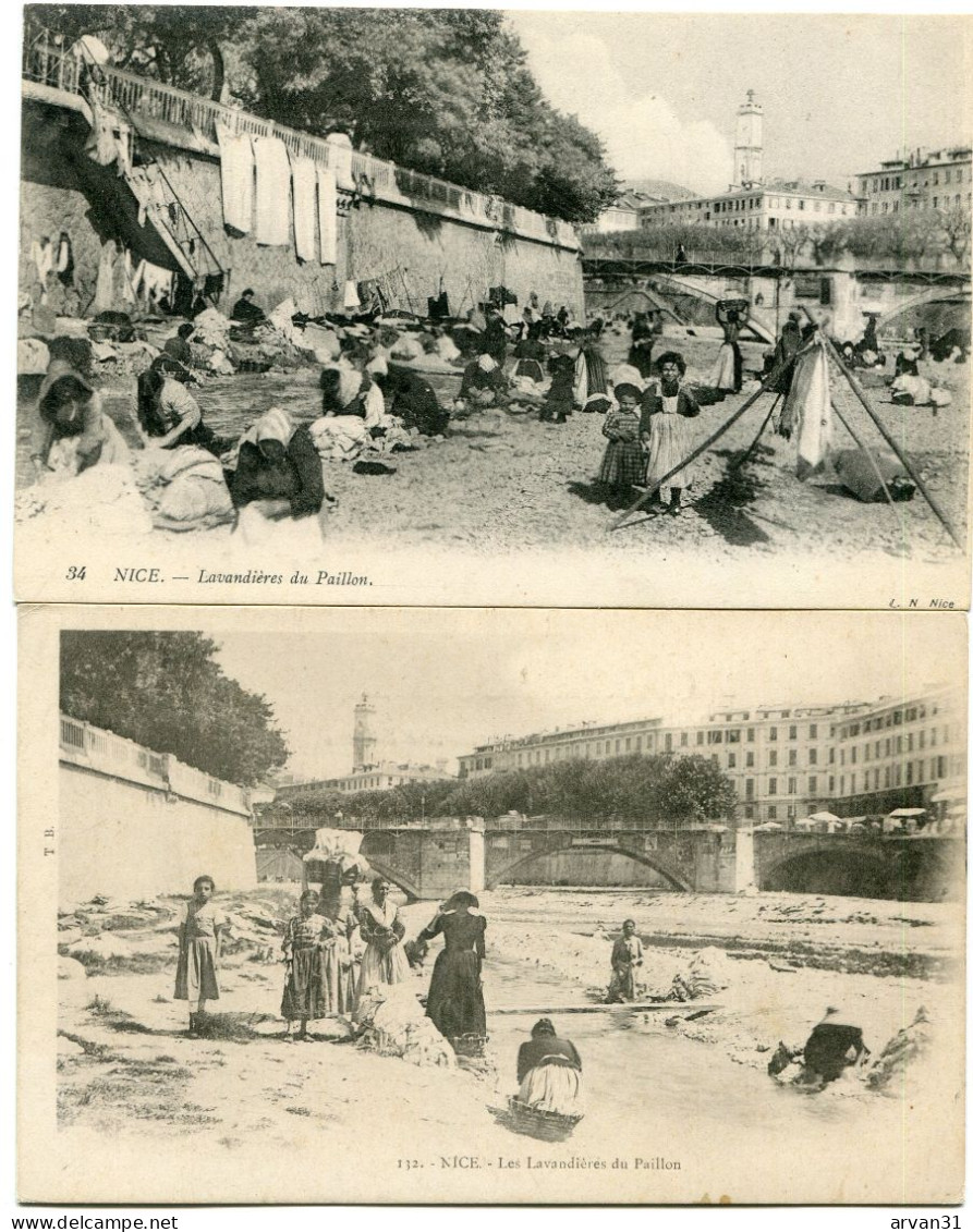 N  I  C  E   -   LES LAVANDIERES Du PAILLON  - LOT De 2 CPA - - Life In The Old Town (Vieux Nice)