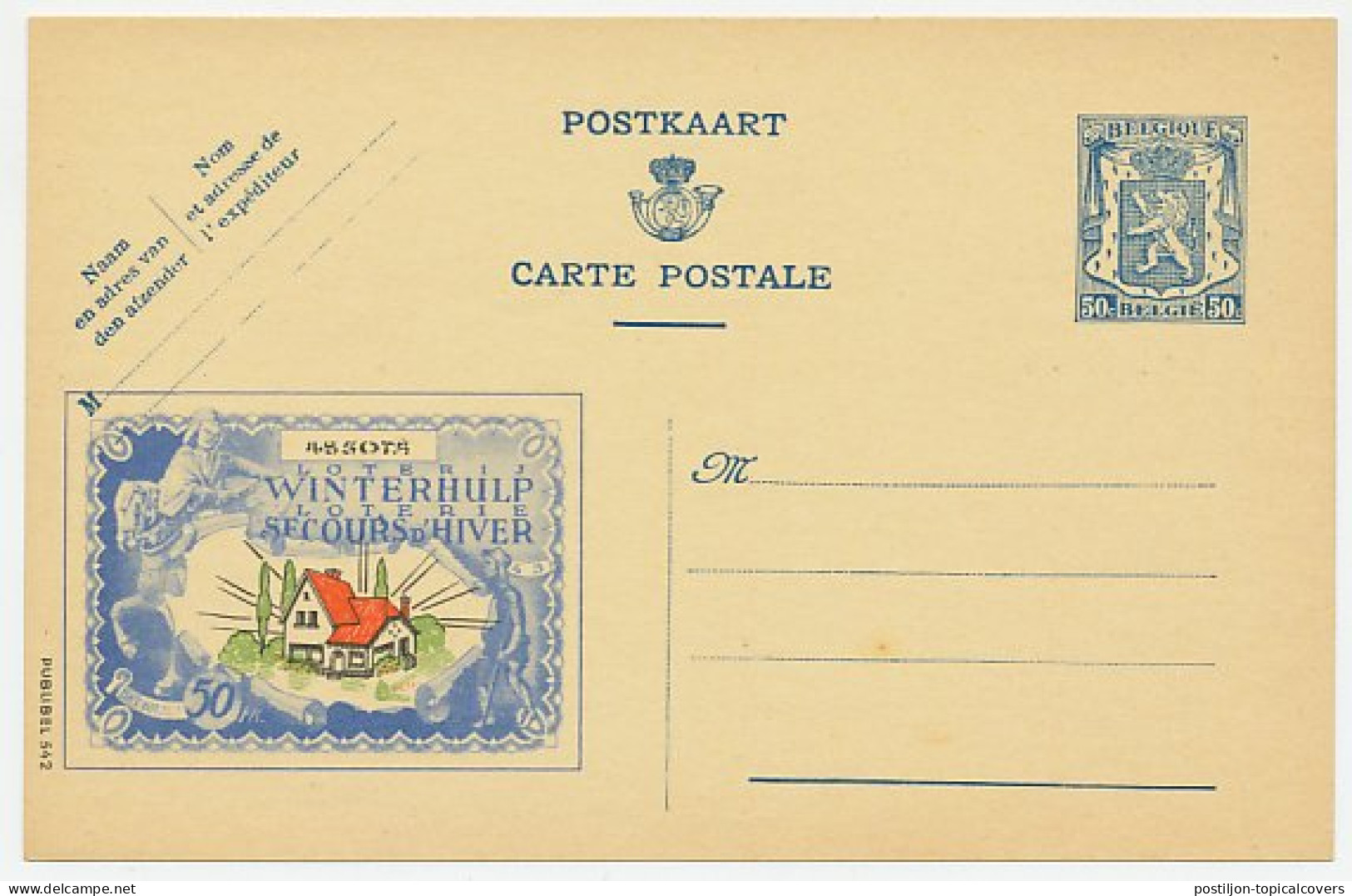 Publibel - Postal Stationery Belgium 1941 Winter Help - Lottery - Sin Clasificación