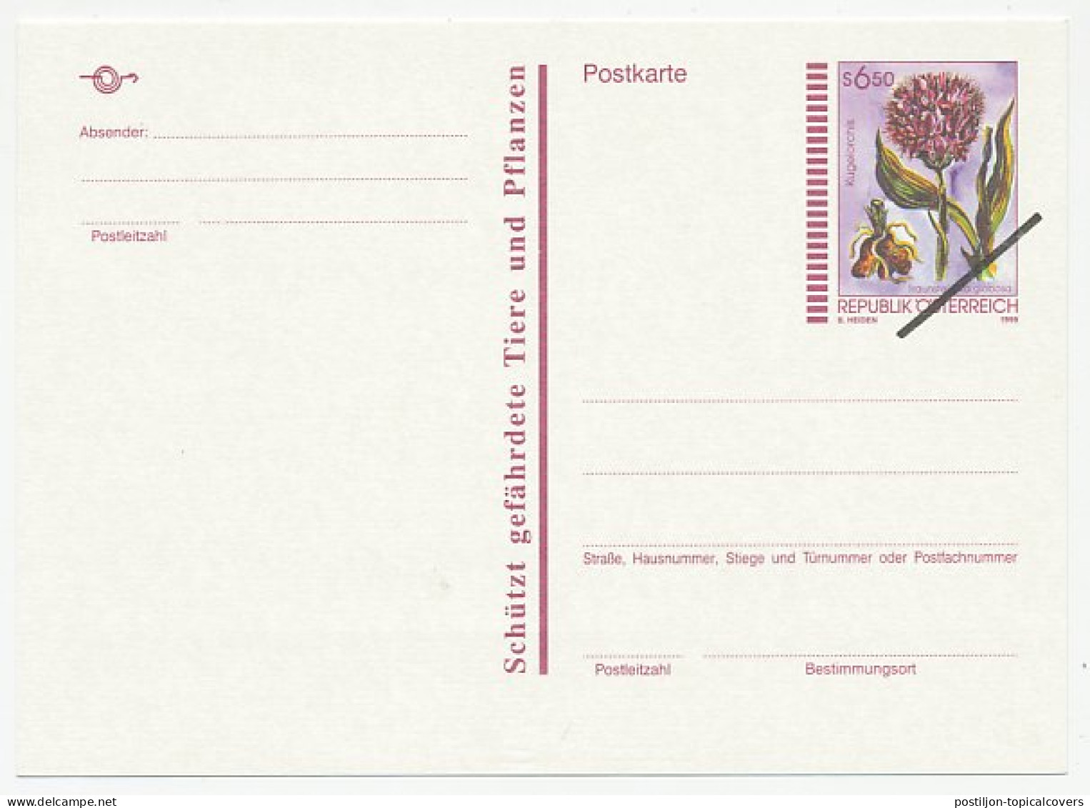 Postal Stationery Austria 1999 - Specimen Flower - Round-headed Orchid - Autres & Non Classés