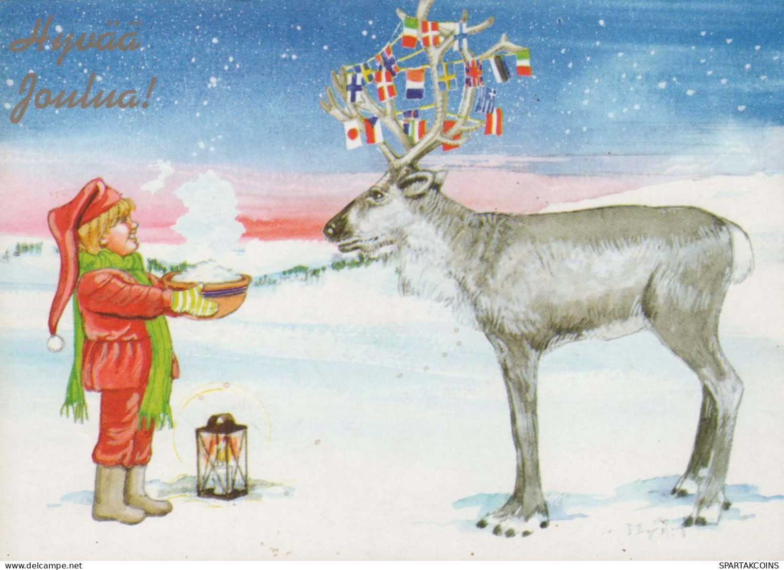 BABBO NATALE Buon Anno Natale CERVO Vintage Cartolina CPSM #PBB205.IT - Santa Claus