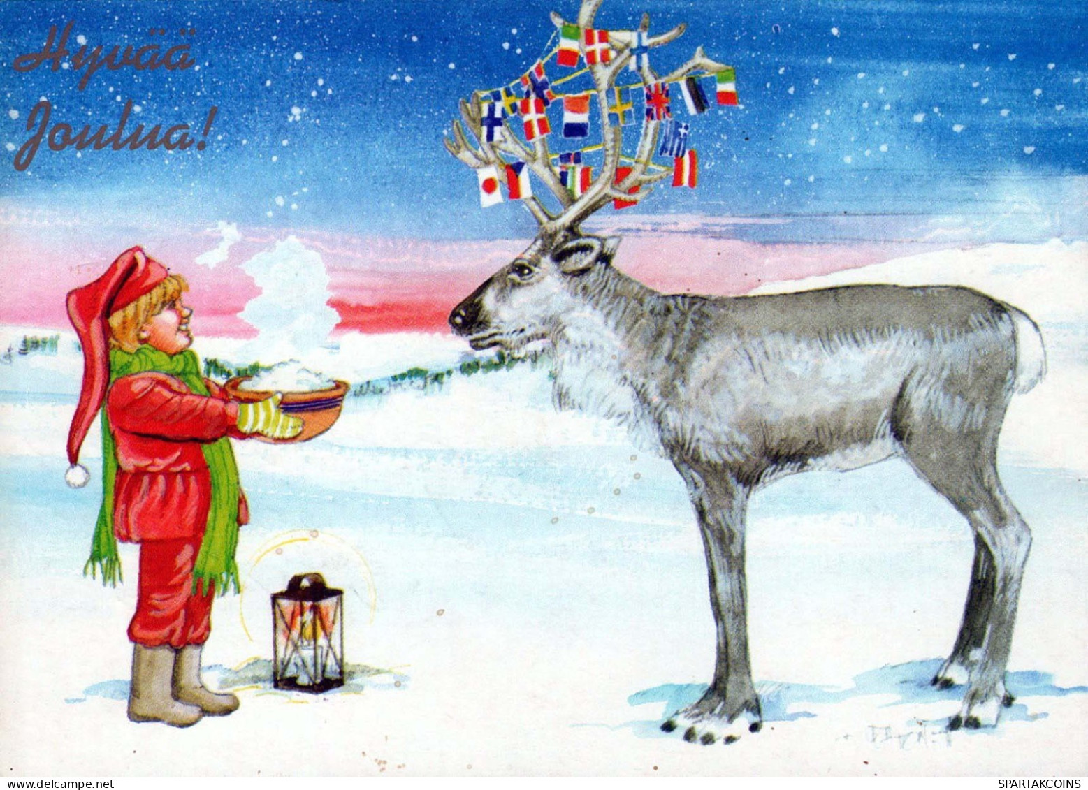 BABBO NATALE Buon Anno Natale CERVO Vintage Cartolina CPSM #PBB205.IT - Santa Claus