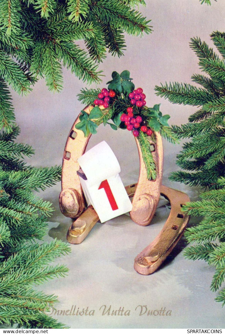 Buon Anno Natale CAVALLOSHOE Vintage Cartolina CPSM #PAT956.IT - Nieuwjaar