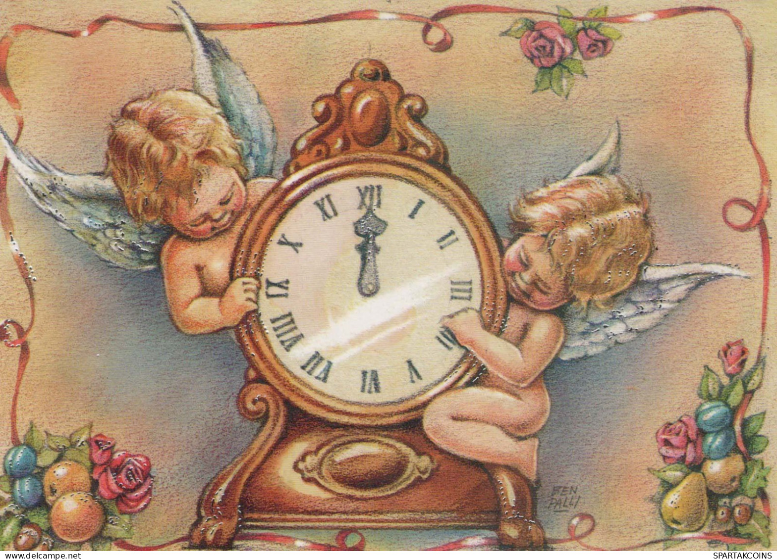 Buon Anno Natale OROLOGIO DA TAVOLO Vintage Cartolina CPSM #PAT771.IT - Anno Nuovo