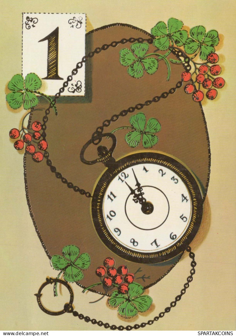 Buon Anno Natale OROLOGIO DA TAVOLO Vintage Cartolina CPSM #PAT711.IT - Nieuwjaar