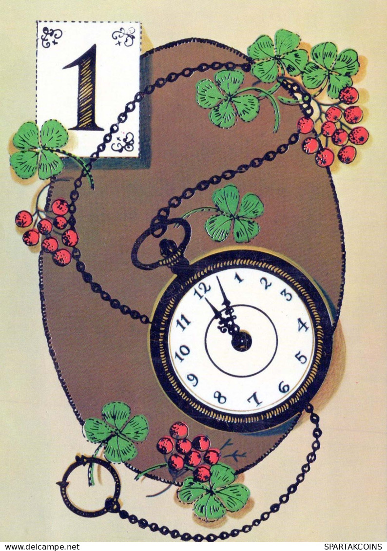 Buon Anno Natale OROLOGIO DA TAVOLO Vintage Cartolina CPSM #PAT711.IT - Nieuwjaar