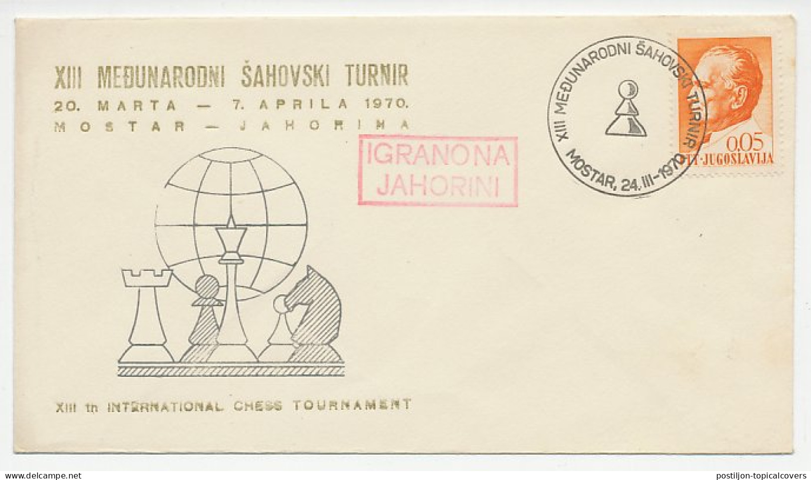Cover / Postmark Yugoslavia 1970 Chess - International Tournament - Sin Clasificación