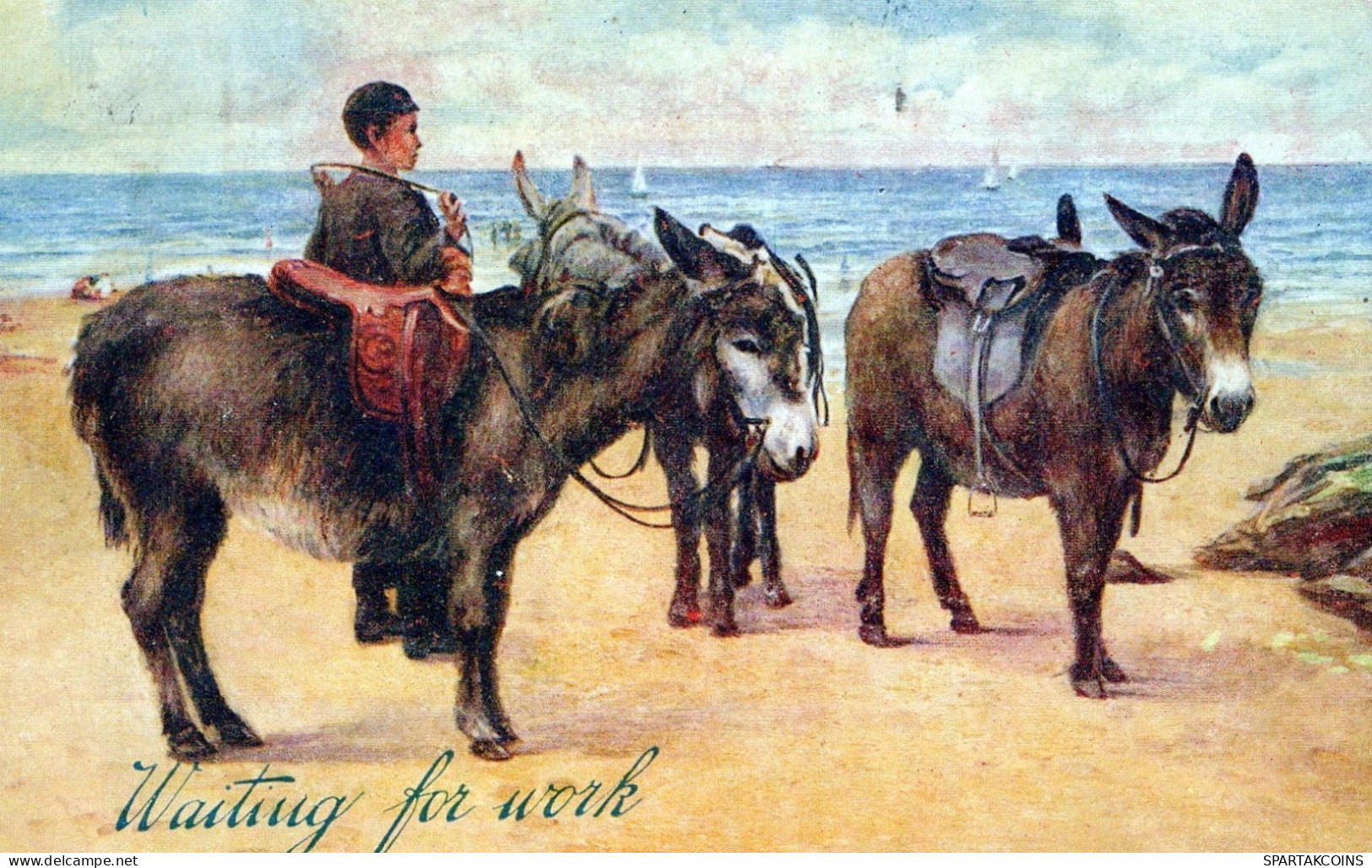 ESEL Tiere Kinder Vintage Antik Alt CPA Ansichtskarte Postkarte #PAA337.DE - Donkeys