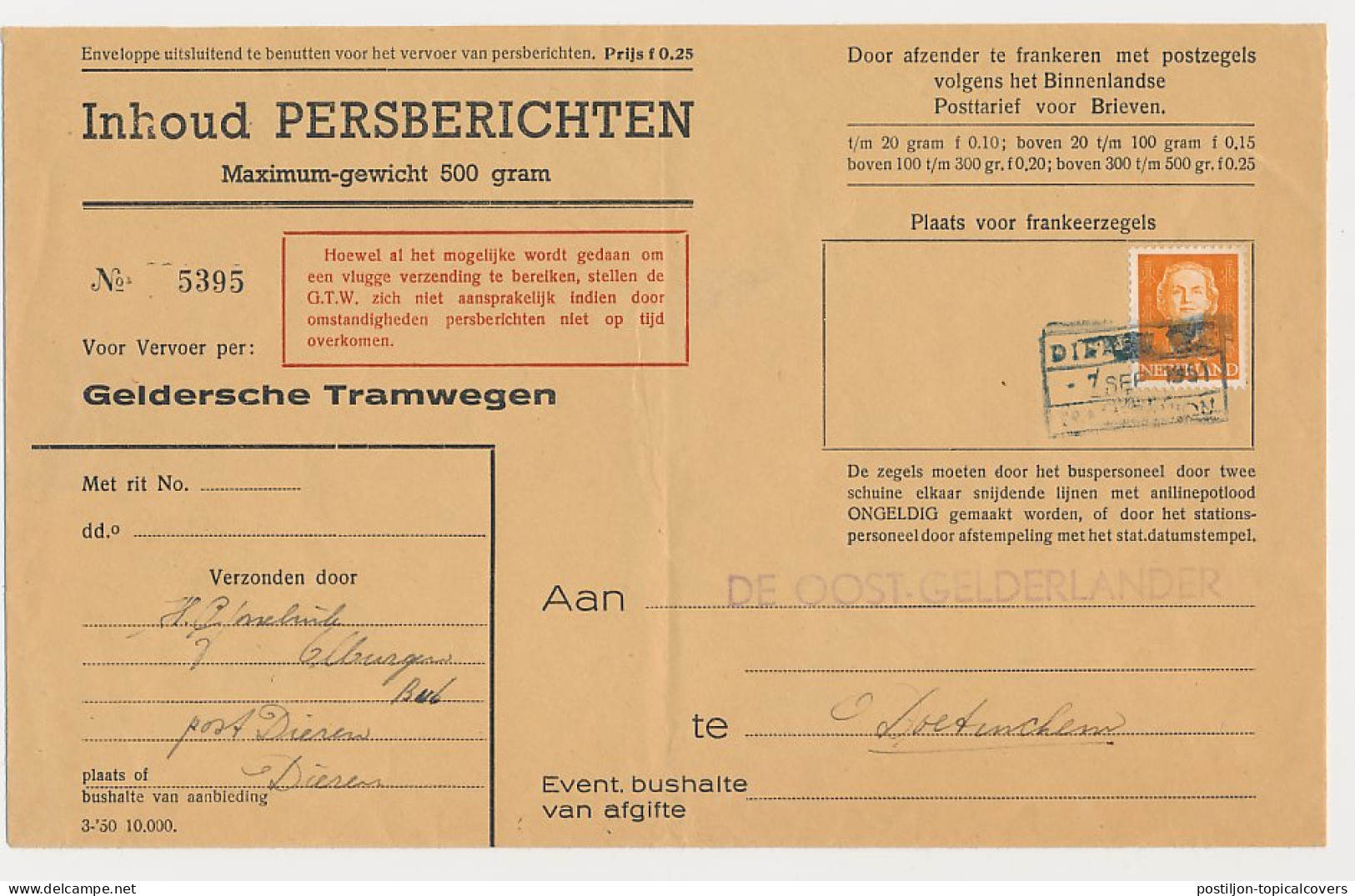 Dieren - Doetinchem 1951 - Persbericht Geldersche Tramwegen - Non Classés