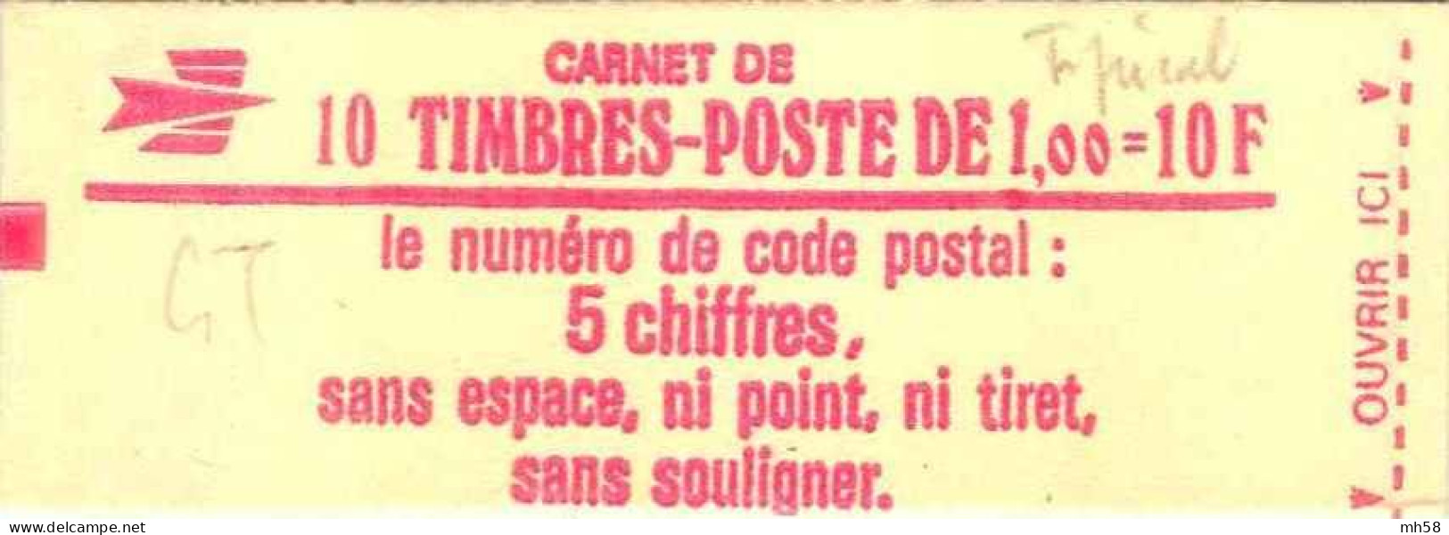 FRANCE - Carnet Conf. 6 - 1f00 Sabine Rouge Type II - YT 1972 C2a / Maury 406 IIa - Moderne : 1959-...