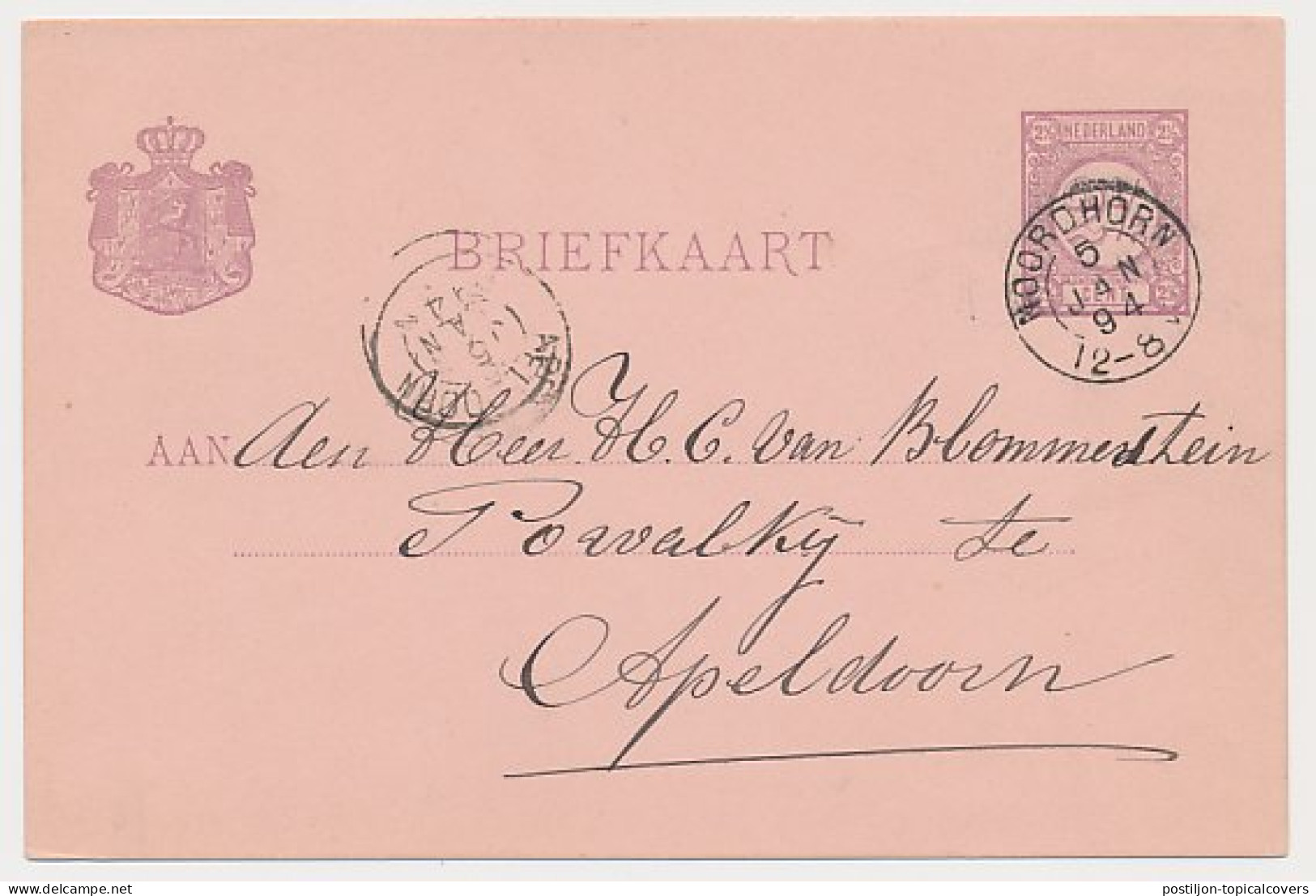 Kleinrondstempel Noordhorn 1894 - Afz. Brievengaarder - Non Classés