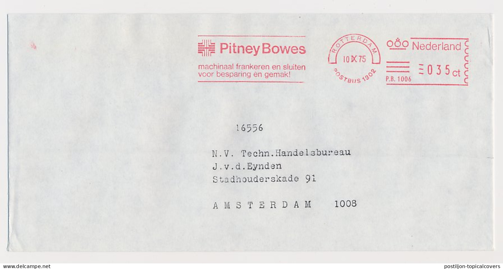 Meter Cover Netherlands 1975 Pitney Bowes - Rotterdam - Timbres De Distributeurs [ATM]