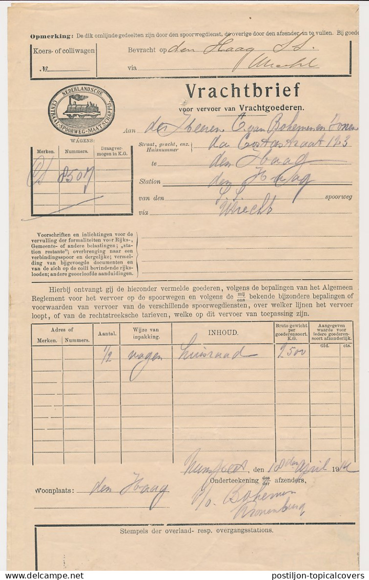 Vrachtbrief Ned. Centraal Spoorweg Maatschappij Nunspeet 1914  - Non Classés