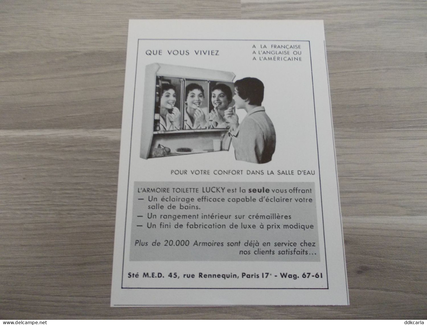 Reclame Advertentie Uit Oud Tijdschrift 1957 - L'Armoire Toilette Lucky - Advertising