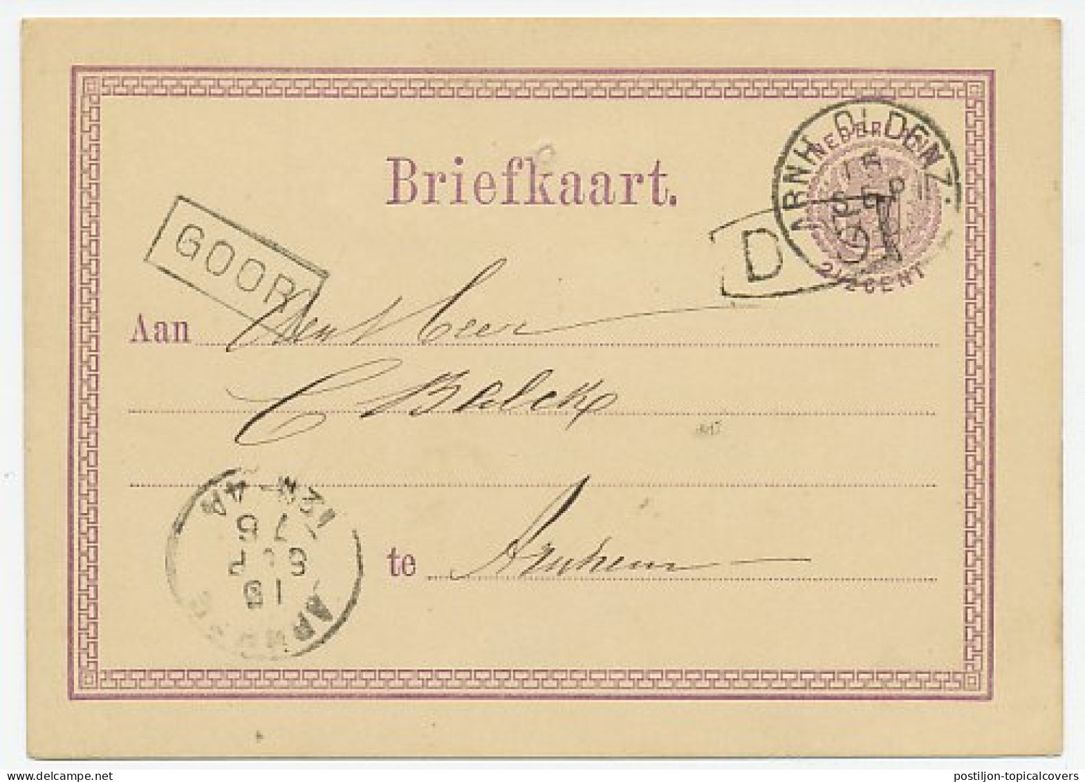 Trein Haltestempel Goor 1876 - Lettres & Documents