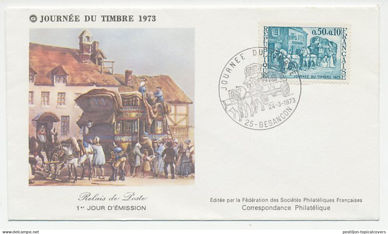 Cover / Postmark France 1973 Stagecoach - Horse - Autres & Non Classés