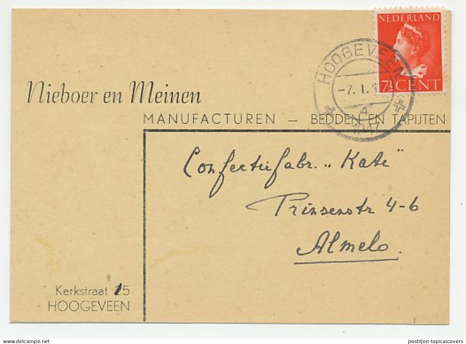 Firma Briefkaart Hoogeveen 1947 - Manufacturen - Sin Clasificación