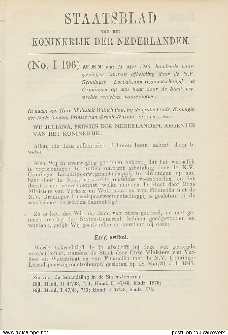 Staatsblad 1948 : Groninger Locaalspoorwegmaatschappij - Historical Documents