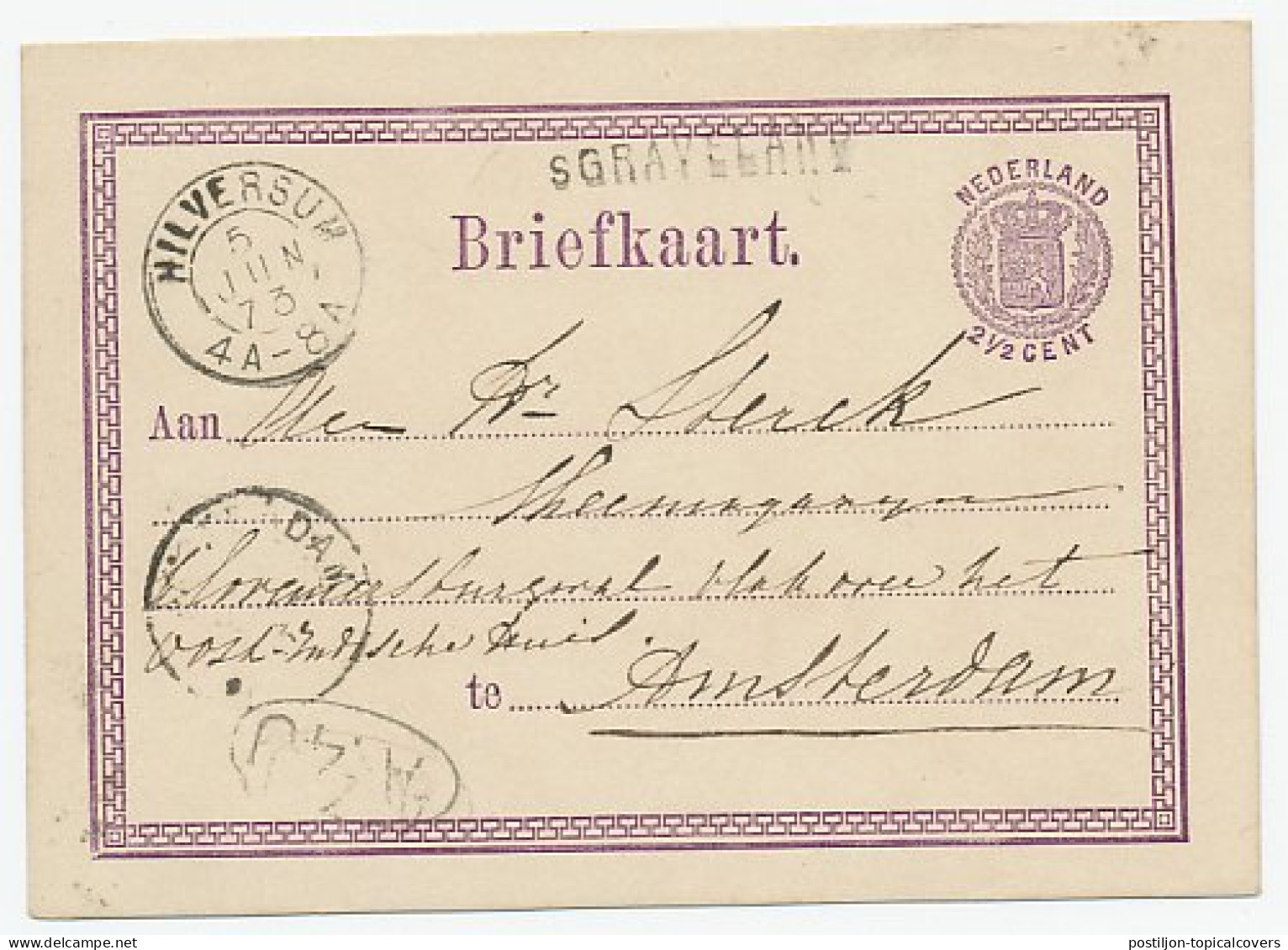 Naamstempel S Graveland 1873 - Cartas & Documentos