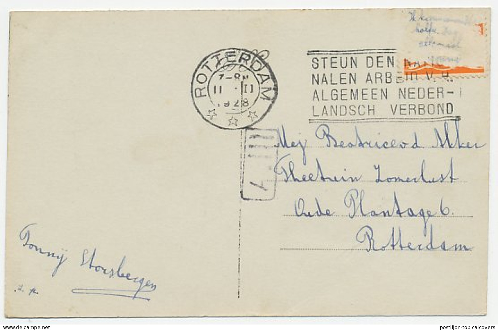 Locaal Te Rotterdam 1928 - Geschreven Tekst Onder Postzegel - Sin Clasificación