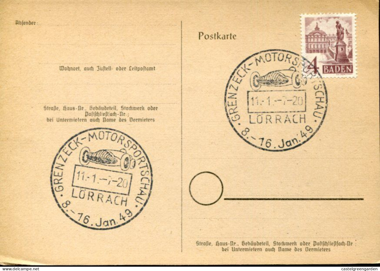 X0104 Germany, Special Postmark 1949 Grenzeck Motor Sportschau, Auto Rennen Auto Racing - Automobile