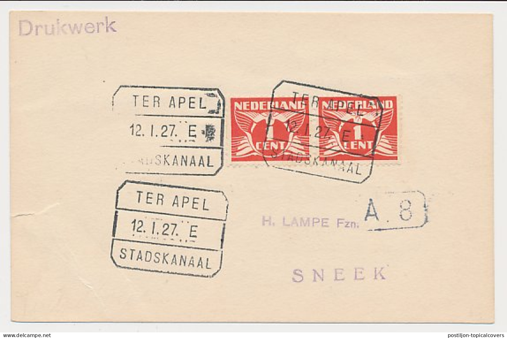 Treinblokstempel : Ter Apel - Stadskanaal E 1927 - Unclassified