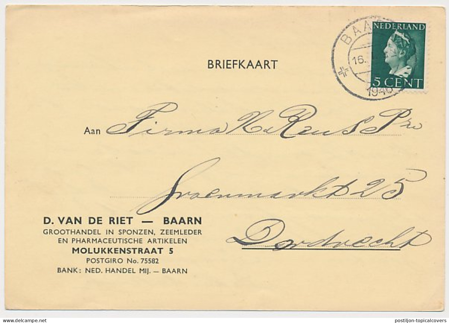 Firma Briefkaart Baarn 1946 - Sponzen - Zeemleder Etc. - Unclassified