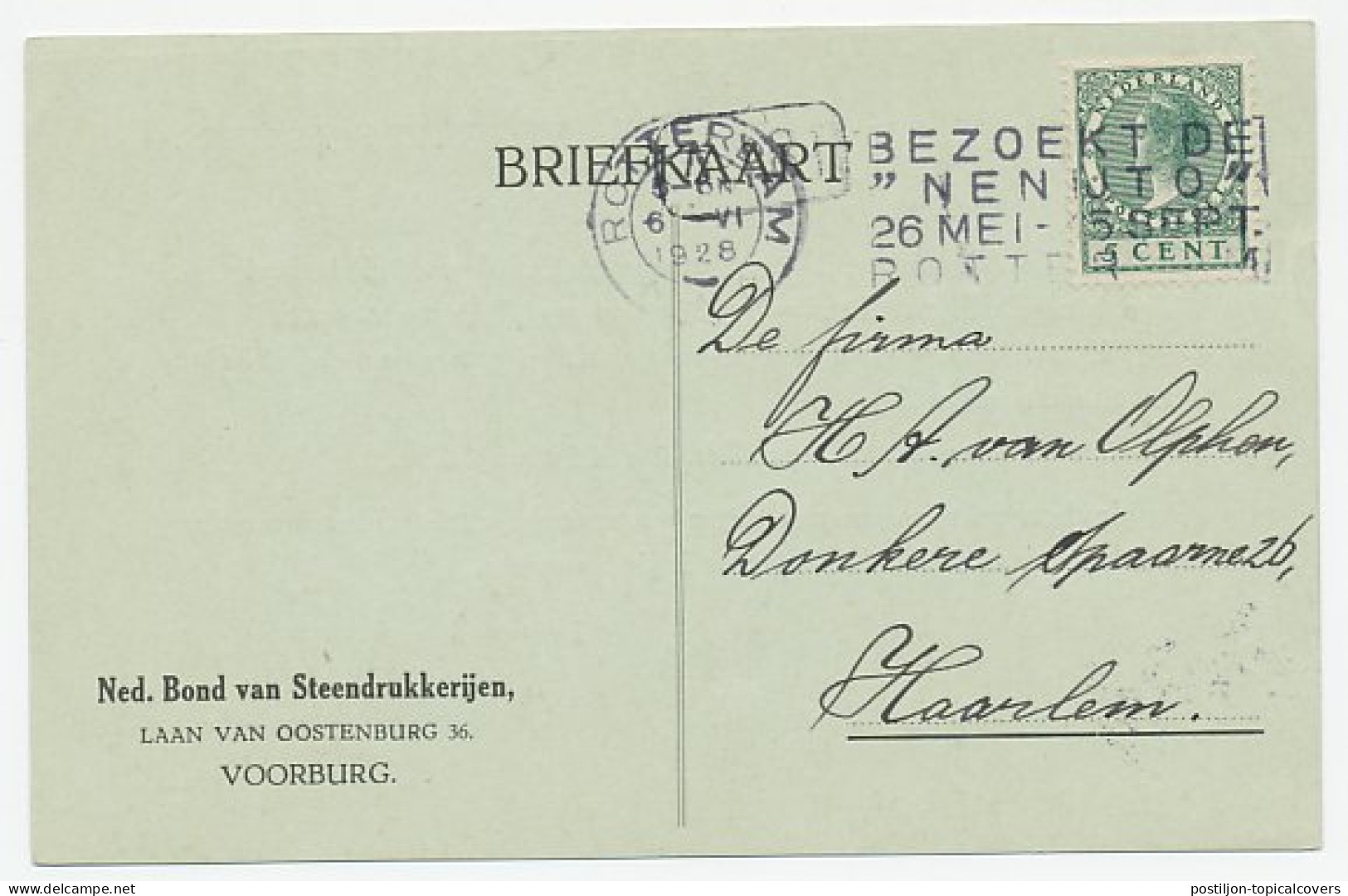 Briefkaart Voorburg 1928 - Bond Van Steendrukkerijen - Ohne Zuordnung