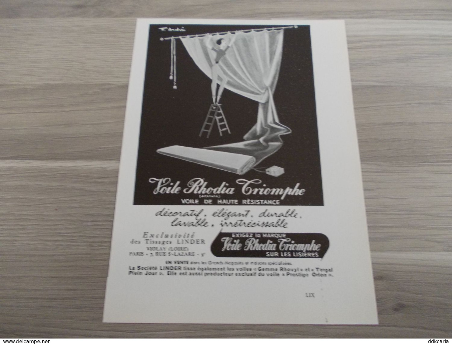 Reclame Advertentie Uit Oud Tijdschrift 1957 - Voile Rhodia Triomphe - Tissages Linder à Violay (Loire) - Publicités