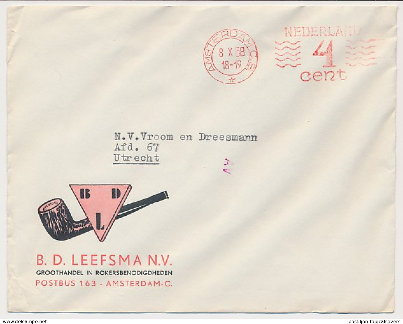 Firma Envelop Amsterdam 1958 - Pijp - Rokersbenodigheden - Ohne Zuordnung