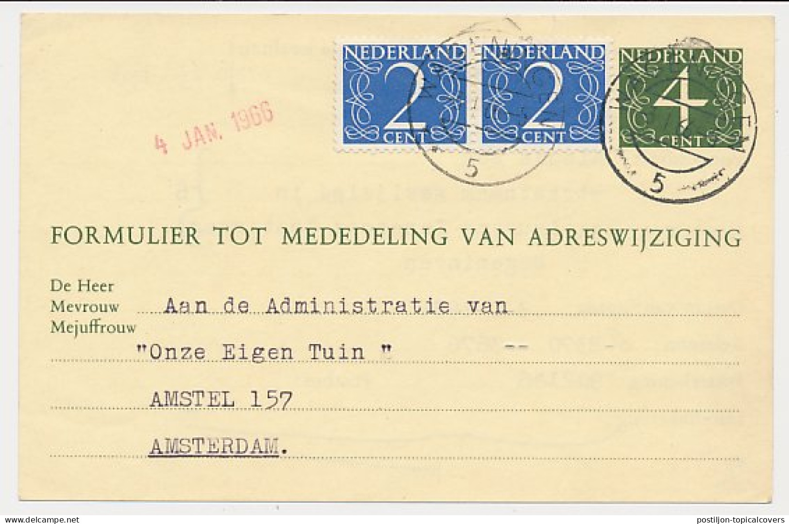 Verhuiskaart G. 26 Wageningen 1966 - Wijziging Straatnaam - Postal Stationery