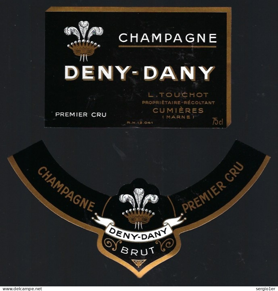 Etiquette Champagne Brut 1er Cru Deny-Dany  L Touchot  Cumieres  Marne 51 Avec Sa Collerette - Champagne