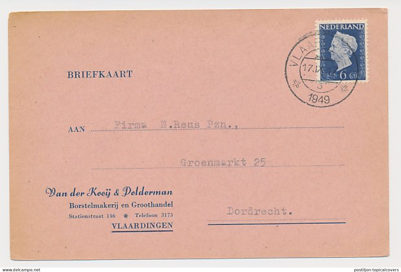 Firma Briefkaart Vlaardingen 1949 - Borstelmakerij - Ohne Zuordnung