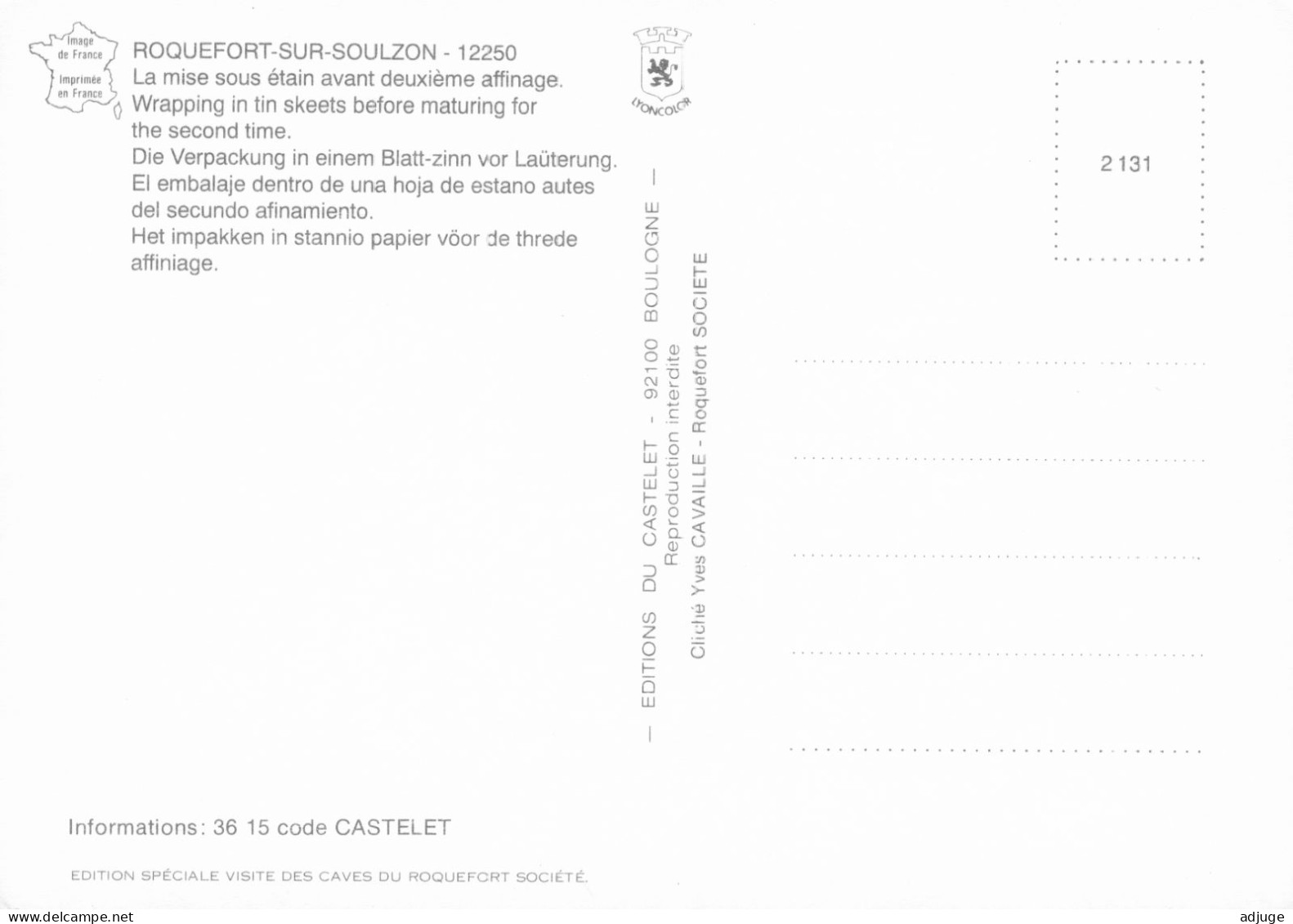 CPM*12* ROQUEFORT-SUR-SOUZON - Le Métier D'Affineur - La Mise Sous étain Avant Affinage *SUP* 2 Scans - Roquefort