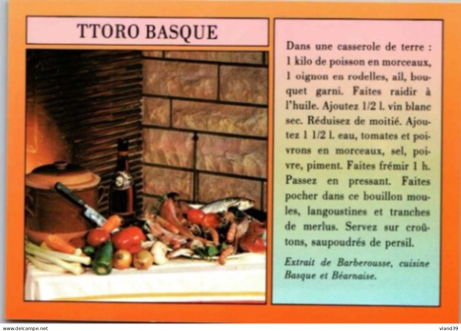 TTORO. . -  Recettes De Cuisine Pays Basque.  - CPM - Voir Scannes Recto-Verso - Recepten (kook)