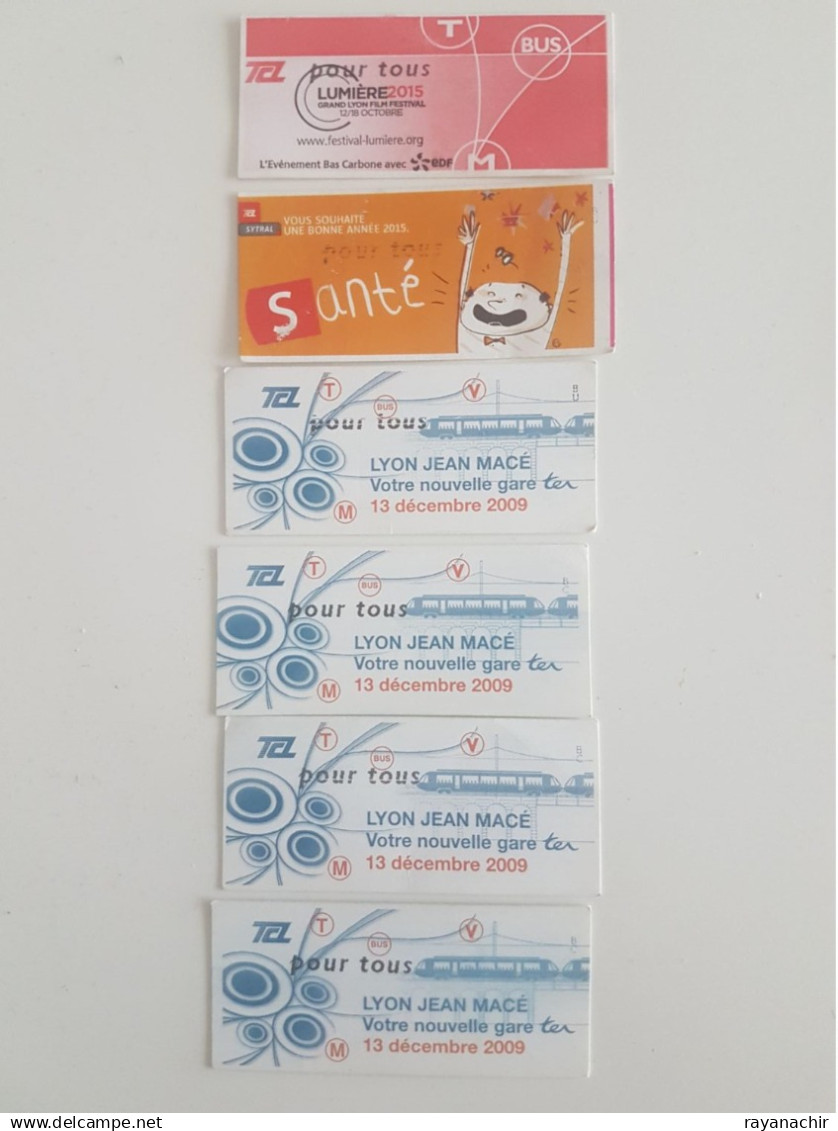 Lot De 6 Tickets TCL Différent (transport En Commun Lyonnais) - Andere & Zonder Classificatie