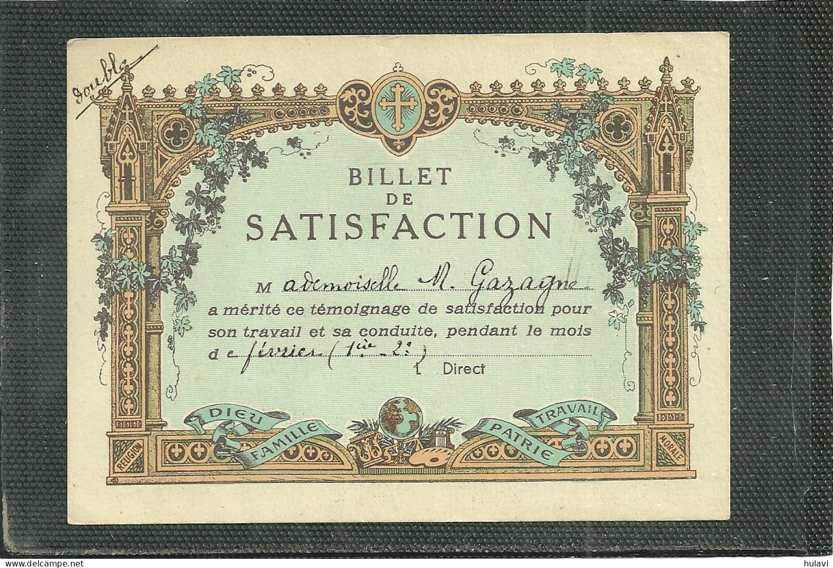 BILLET DE SATISFACTION (ref 1469) - Diplômes & Bulletins Scolaires